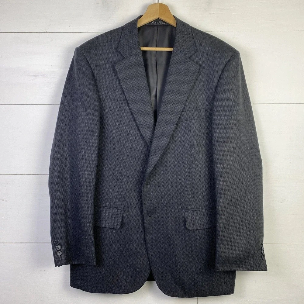 Cezar Del Prado Blazer 40R Jacket Gray Black Herringbone Silk Wool Sport Coat